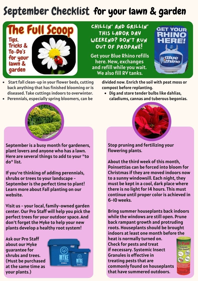 A copy of a newsletter that lists things to do for your lawn and garden in September. 