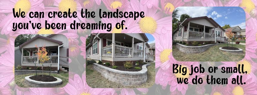 Three photos of a custom landscape job designed and installed by Full Features Landscape and Garden Center in Smithville, MO. The project includes plants, trees and retaining walls.