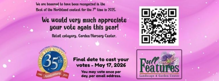 A QR code to scan to vote for Full Features Landscape and Garden Center for the Courier Tribune's Best of the Northland Competition.A QR code to scan to vote for Full Features Landscape and Garden Center for the Courier Tribune's Best of the Northland Competition.